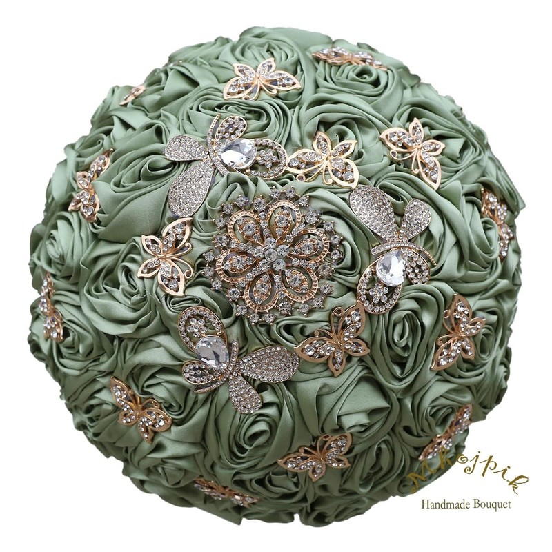 Mhojpik Handmade Wedding Flowers Bouquet Round Holding Bridal Bouquet Toss gallery