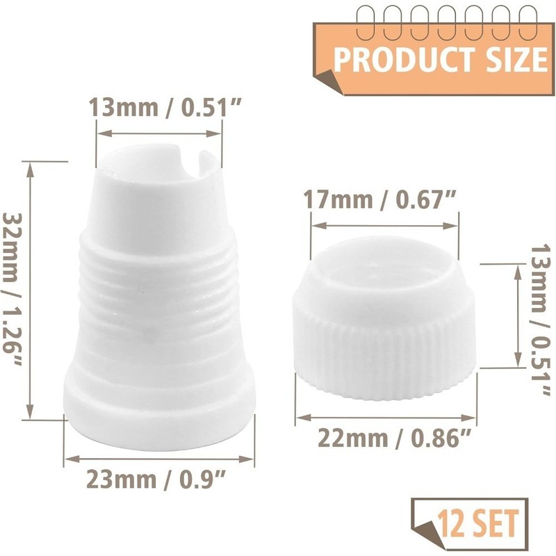12 Pcs Standard Plastic Piping Bag Couplers for Icing Tips, 32x23mm Small Pipe gallery