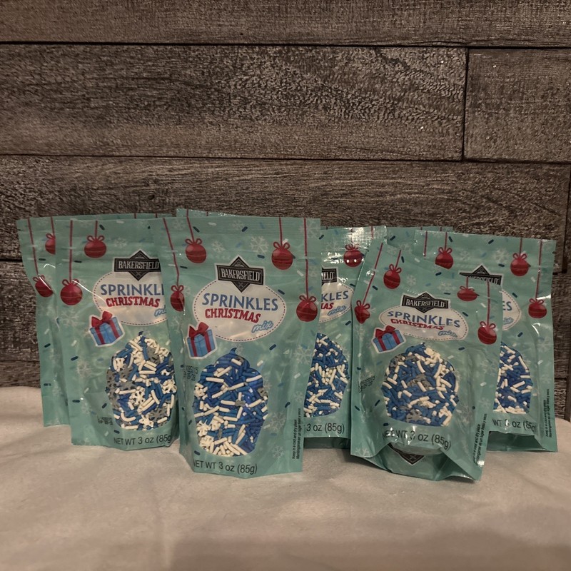 8 Christmas Sprinkles Cake Cookie Decorating Blue/white, Grey/white Stars 3oz Ea