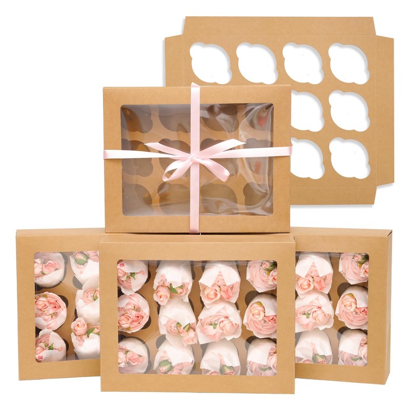 Bakepacker Auto-pop up 12 Cupcake Containers 6-Packs Brown Cupcakes Carrier, ...