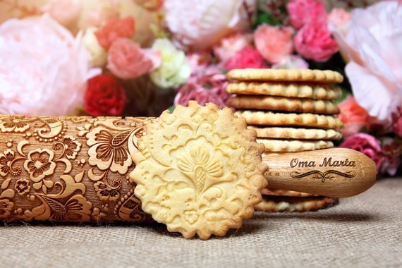 Paisley Rolling Pin Easter Embossed Dough Roller Springerle cookie mold Pastry gallery