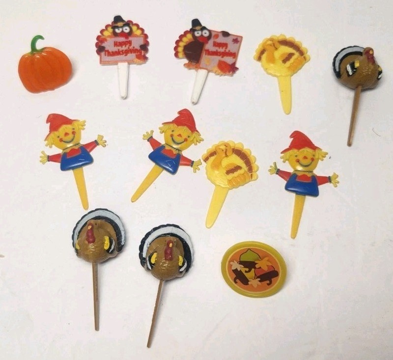 Lot of 12 Thanksgiving Turkeys Autumn Scarecrows Pumpkin Cupcake Topper gallery