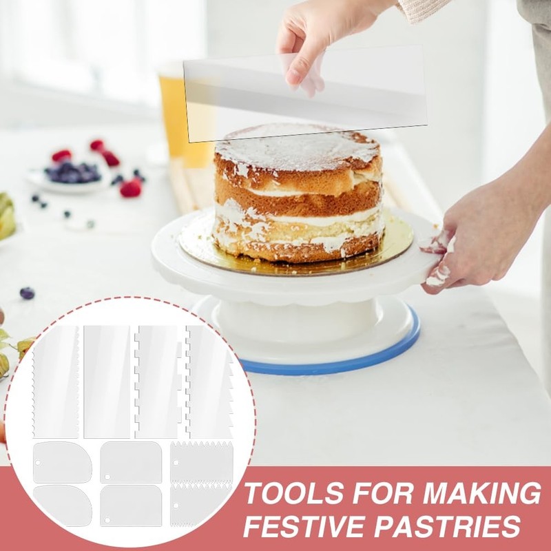 Clear Acrylic Cake Scraper Set 10 Piece Icing Smoother Edge Tool Stripes gallery