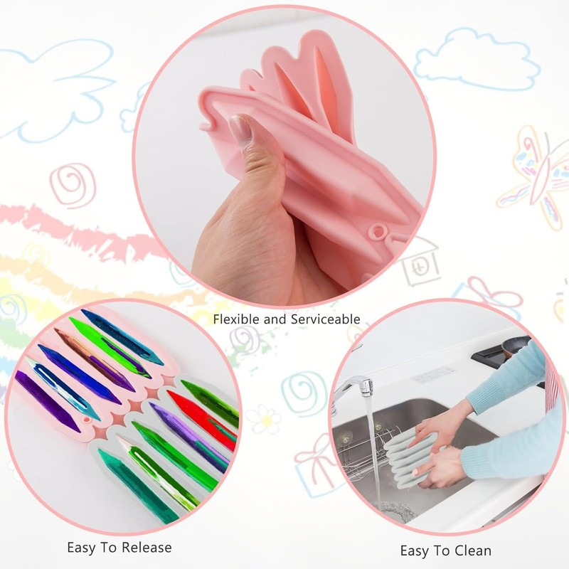 2 Pcs Crayon Mold Recycling Cavity Double Tipped Pink, Blue, Grey gallery