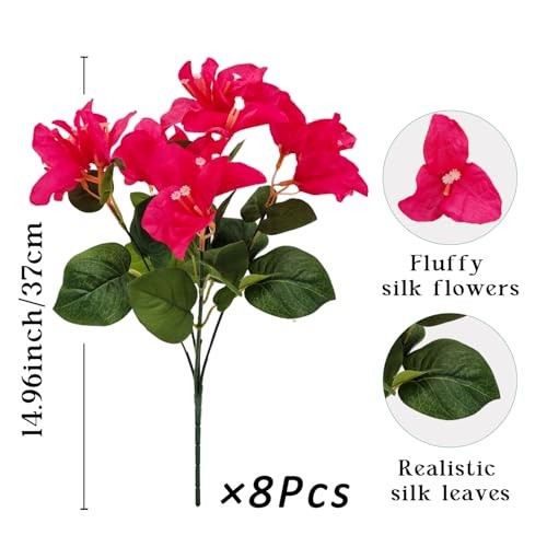 8 Bundles Artificial Flowers for Outdoors UV Resistant Fake Rose Red gallery