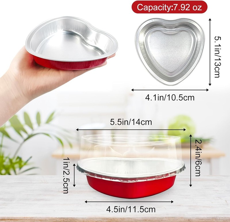 18pcs Large Aluminum Foil Heart Shaped Cake Pans with Clear Lids, 225 ml/ 7.9... gallery