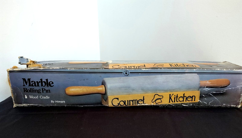 VTG MARBLE ROLLING PIN WITH WOOD CRADLE gallery