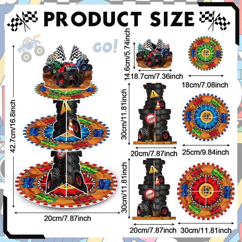 3 Tier Truck Party Decorations Cupcake Stand Race Car Cupcake Tower Favors Ra... gallery