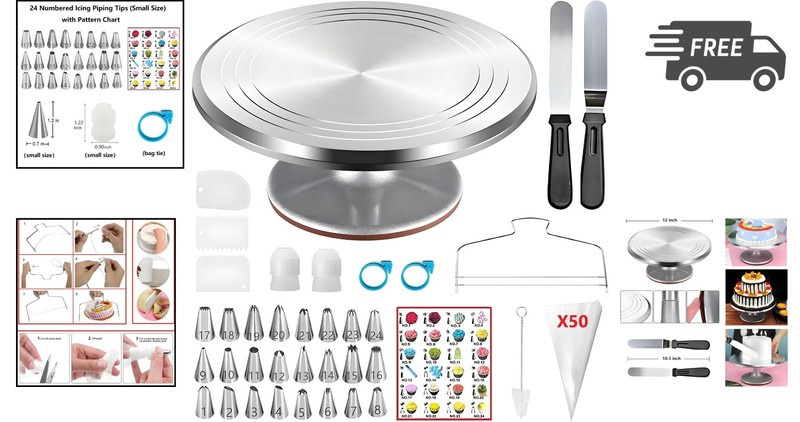 Cake Decorating Kit with Turntable Tips Icing Spatulas Leveler 87 pcs gallery