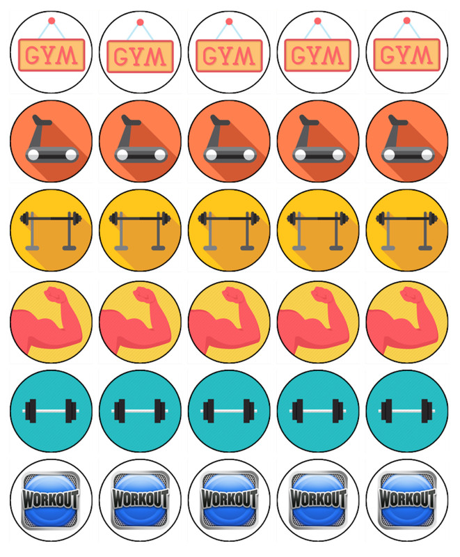 GYM Cupcake Toppers Edible Icing Birthday Cake Sports Decorations (2 Sizes)