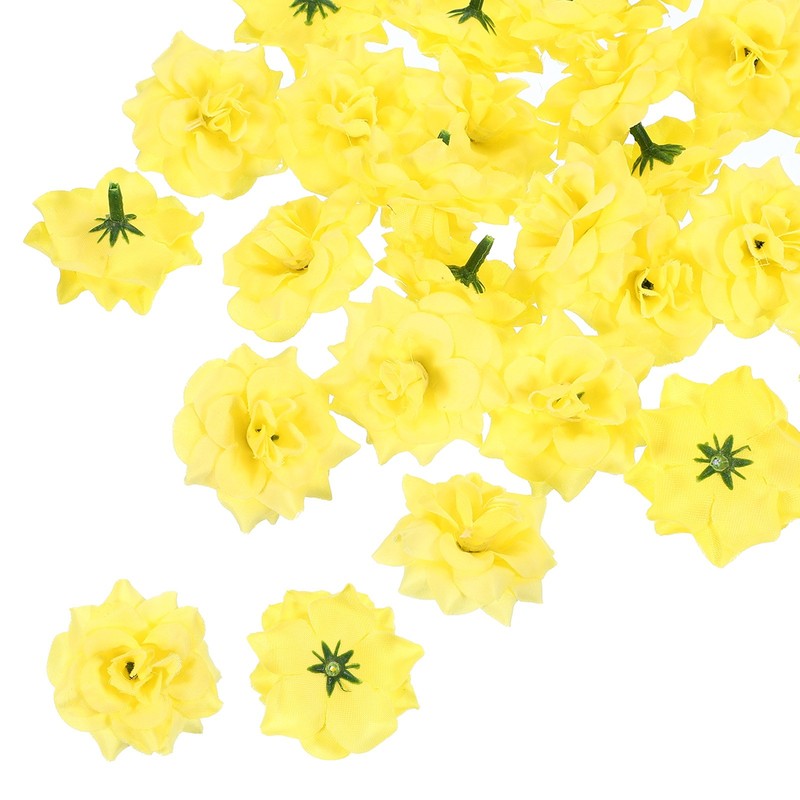 50 Pcs 1.77 Inch Artificial Roses Head Faux Flowers Wedding DIY Yellow