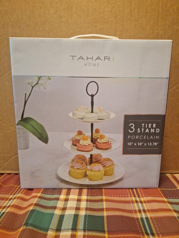 Tahari Home 3 Tier Stand Porcelain 10” X 10” X 13.78 NEW