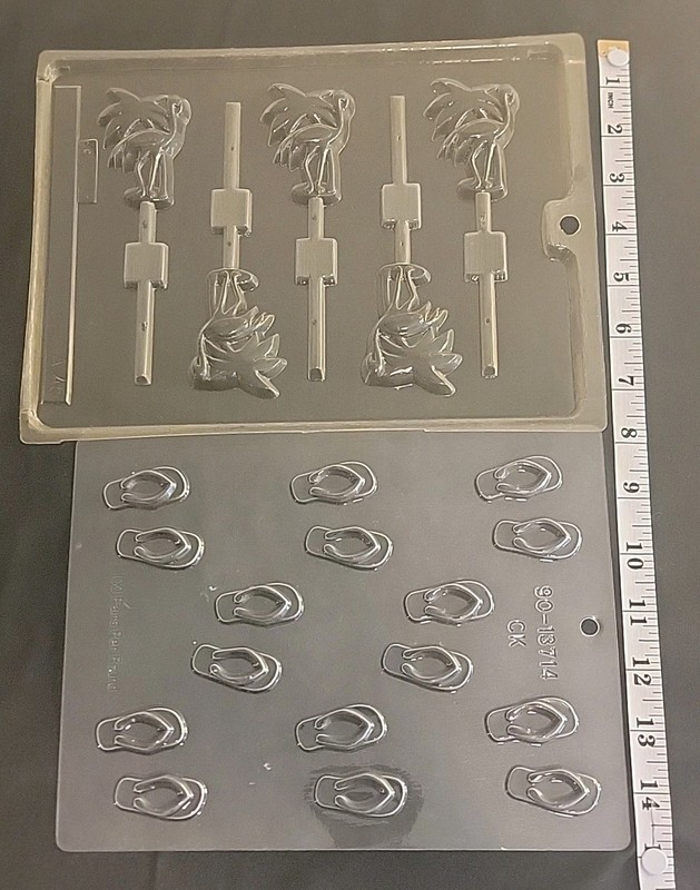 Lot Of 2 Flamingo Beach Sandals Flip Flops Lollipop Chocolate Candy Mold
