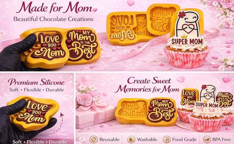 mothers day chocolate molds 3-Piece Set with Food-Grade Silicone (Small Size), gallery