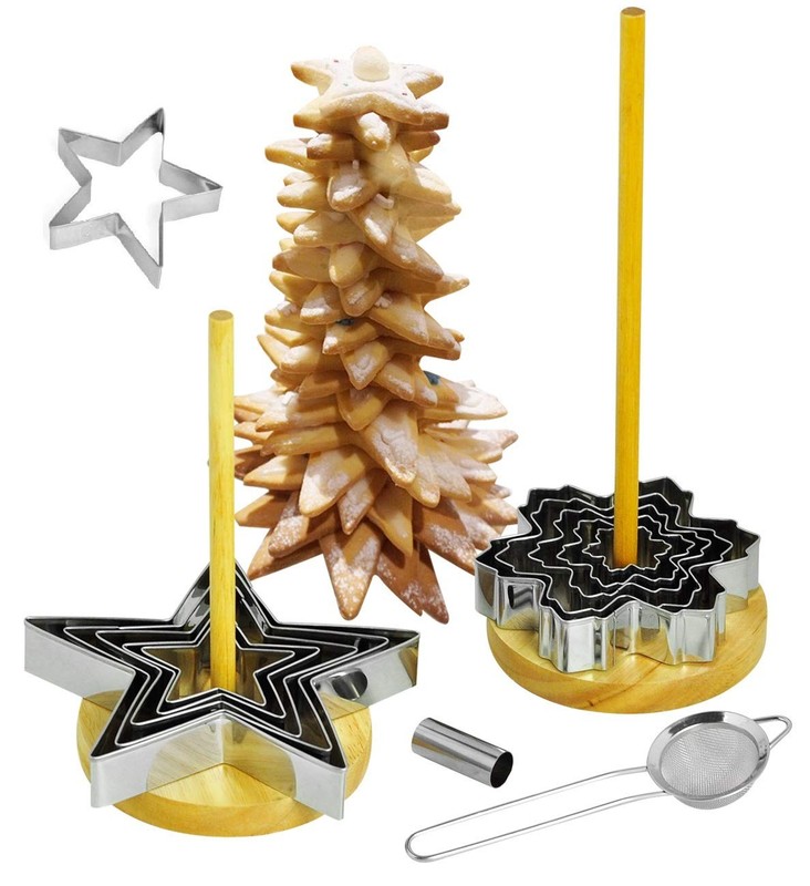 16 PCS Star Shaped Cookie Molds Set for Christmas Tree Display with Recipe