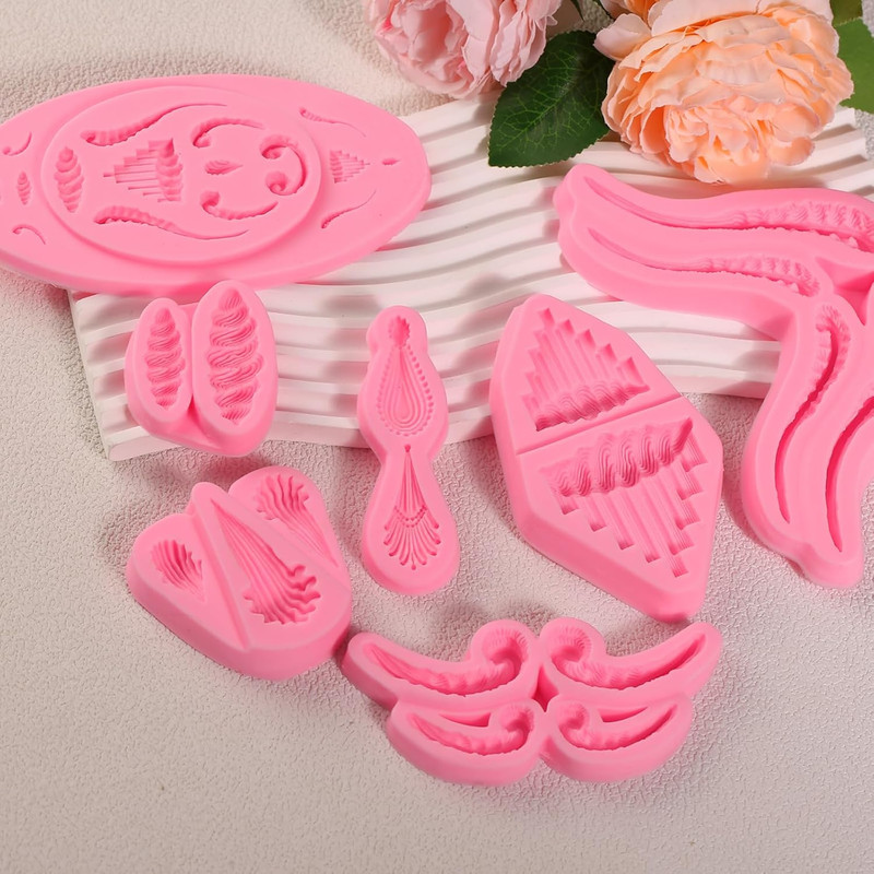 7 Pcs Lace Cake Decoration Fondant Molds, Lambeth Cream Silicone Mold, for Cupca gallery