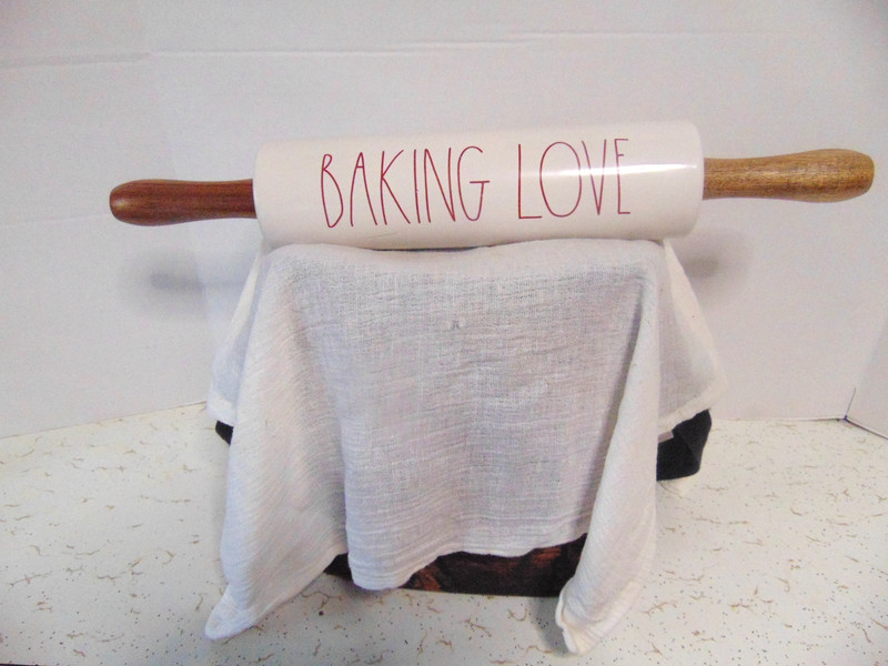 Rae Dunn “Baking Love” Rolling Pin With Wooden Handles Decorative Kitchen 18 in