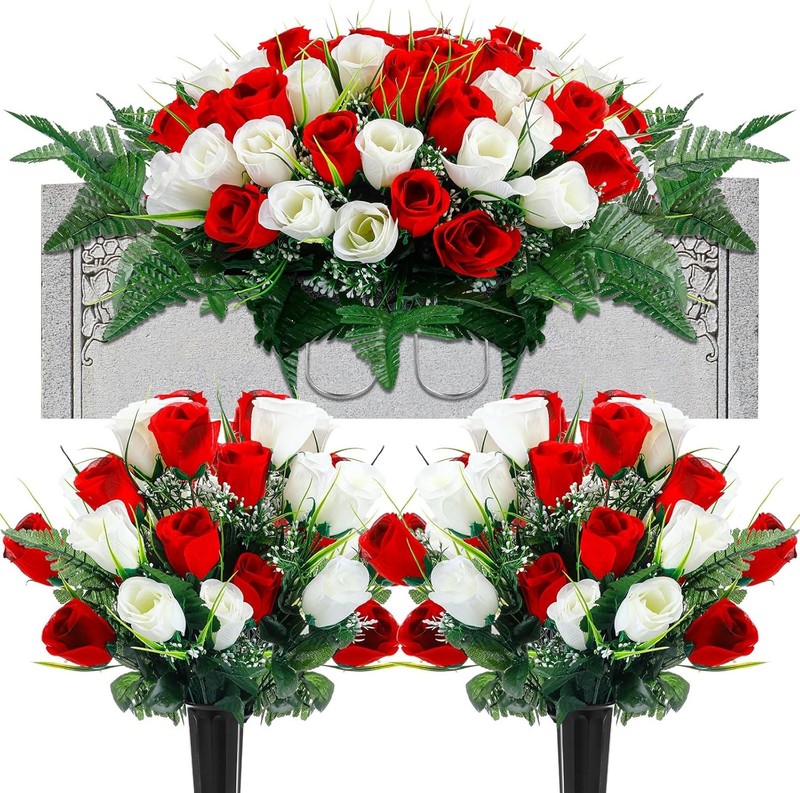 3 Pcs Artificial Cemetery Flower Set Cemetery Flowers