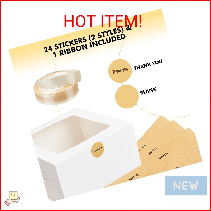 RACETOP 24pcs Cake Boxes with Window, 10x10x5 Inches White Bakery Boxes, Cookie gallery