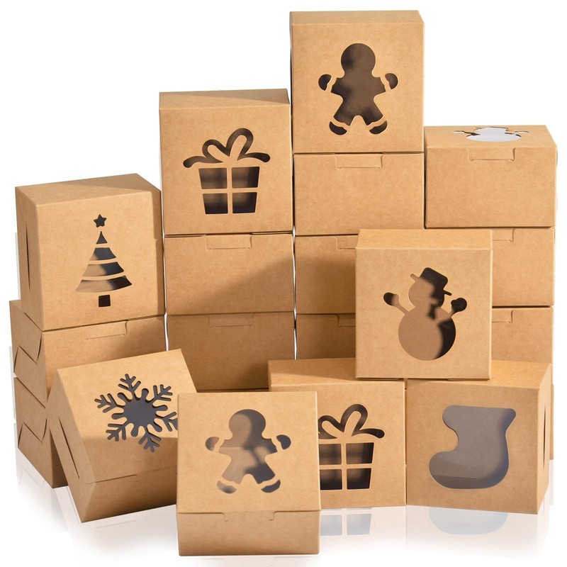 36 Pack Christmas Cookie Boxes For Gift Giving 4x4x2.5 Inch Brown Bakery Boxes W