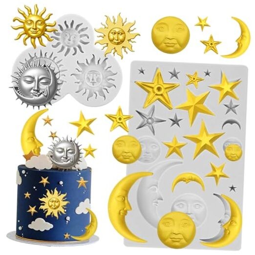 Sun Face Moon Star Silicone Molds 2Pcs Star Fondant Cake Mold Ramadan Eid Gray gallery