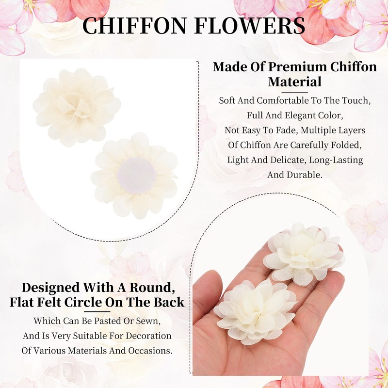12Pcs 2" Chiffon Flowers Sewing Fabric Flower Appliques for Crafts Beige gallery