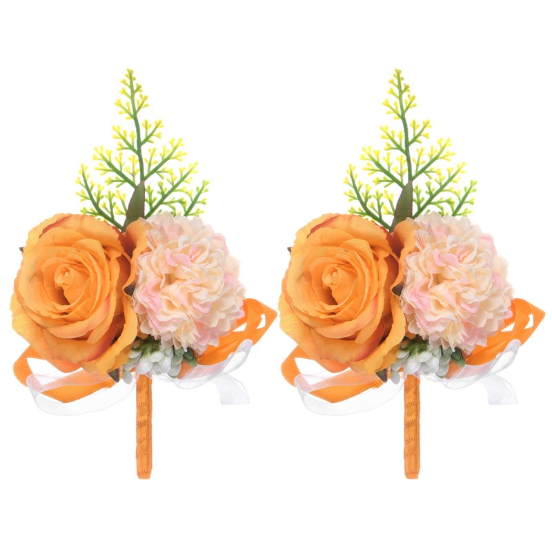 2-Pack Boutonnieres for Men, Artificial Rose Men Boutonnieres [Orange]