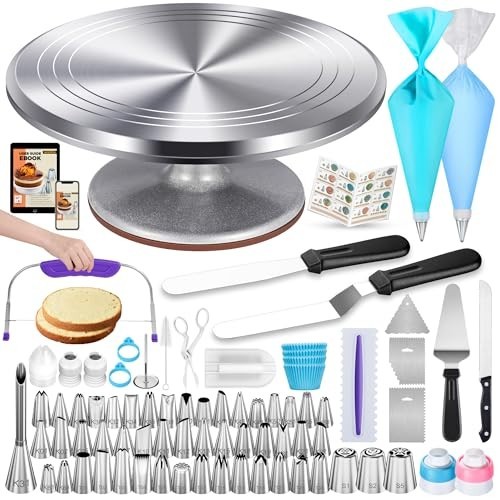 253 Pcs Cake Decorating Set - 12" Turntable, Icing Tips, Piping Nozzles, Spatula gallery