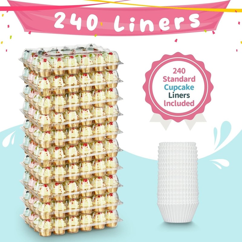 24 Pack x 10 Sets Stackable Cupcake Carrier Holders with 240 Pack Cupcake Lin... gallery