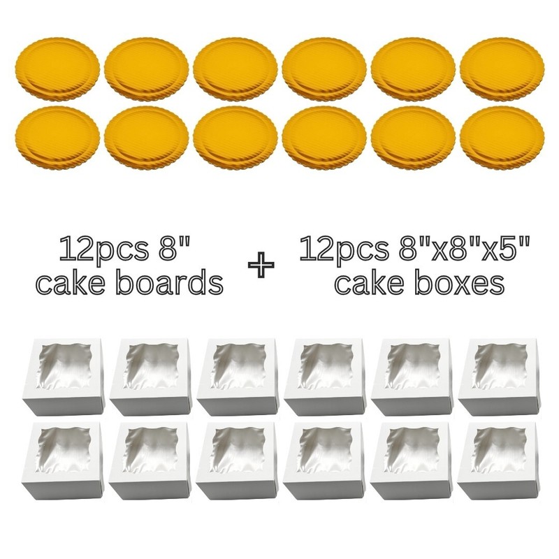 8"x8"X5" Cake Box & Cake Board Bundle Set of 12 sets (24pcs) gallery