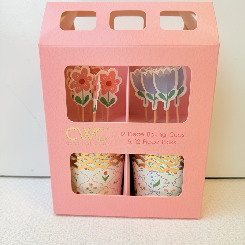 CWC 12 Piece Cupcake Liners & Picks Floral Oven-Safe Paper Multicolor 5oz