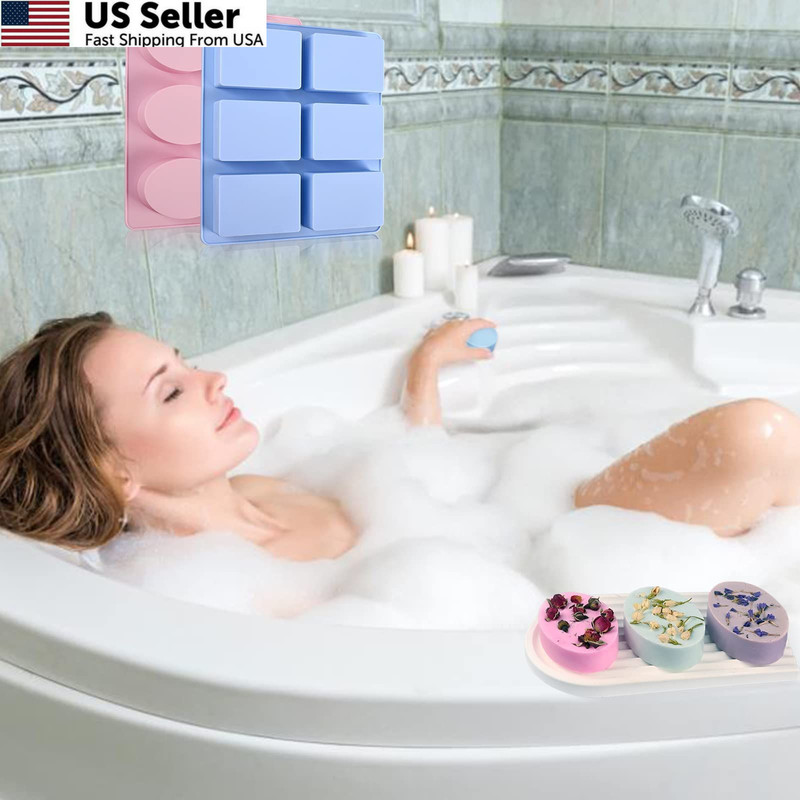 Sakolla 2 Pack 6 Cavity Silicone Soap Molds Rectangle Oval DIY Baking FROM USA gallery