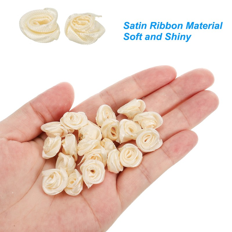 50Pcs Mini Satin Ribbon Roses Fabric Flowers Embellishments Rosettes Beige gallery