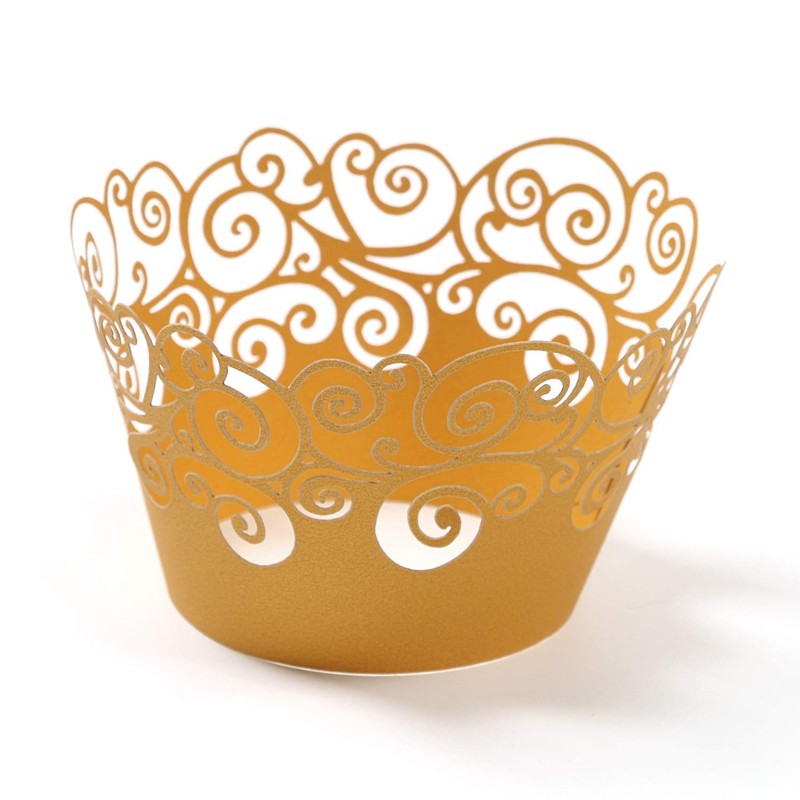 Cupcake Wrappers 50 Pack Filigree Artistic Laser Cut Baking Cups Gold gallery