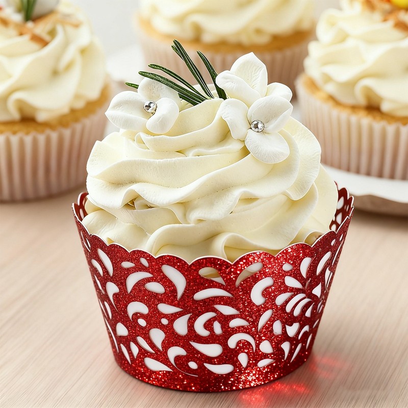 50Pcs, Lace Cupcake Liners Hollow Butterfly Cupcake Wraps Light Blue gallery