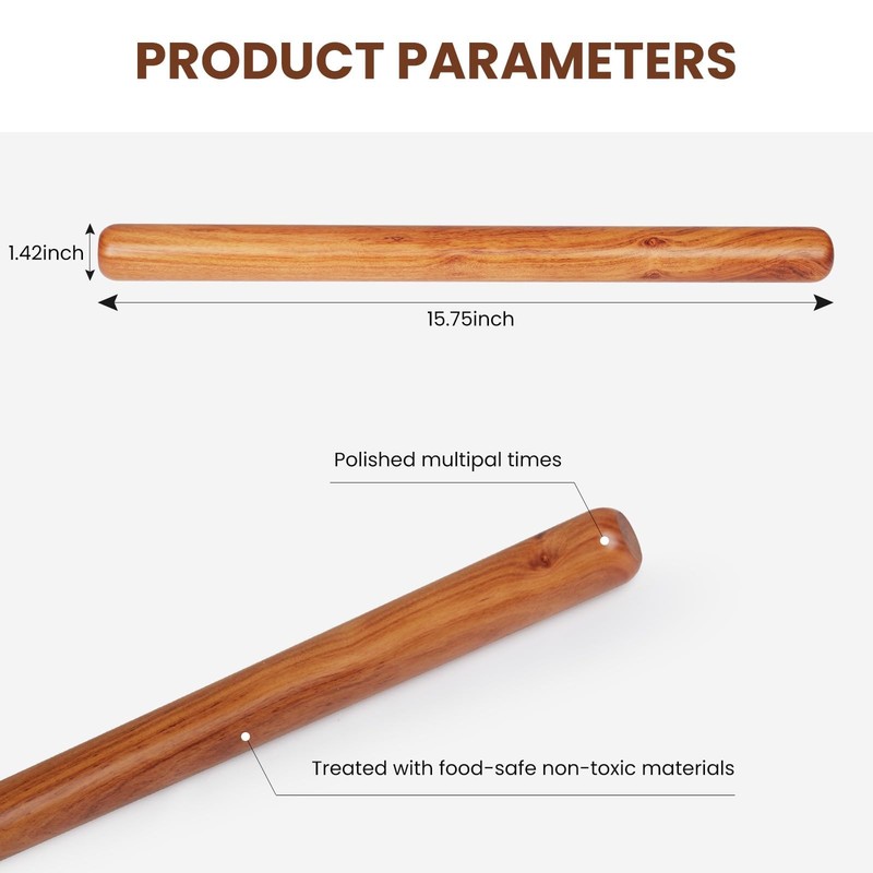 Sinotekk Natural High-Density Solid Bubinga Wood French Rolling Pin | 50% Hea... gallery
