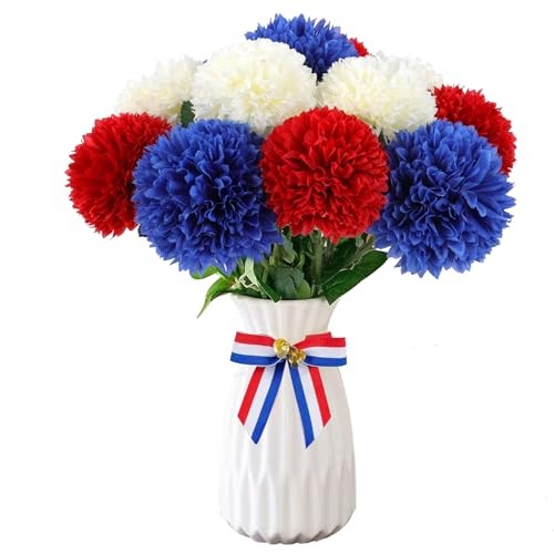 Pcs Artificial Chrysanthemums Flowers Patriotic Flower, 12 Red, White, Blue