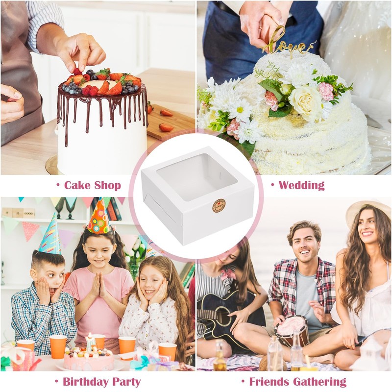 26 PCS 8x8x4 Inch White Bakery Cake Box With Window For Pastry Cookie gallery