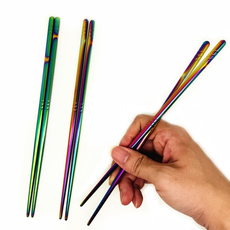 2 Pairs Multicolor Metal Chopsticks Stainless Steel Reusable Chopsticks Set