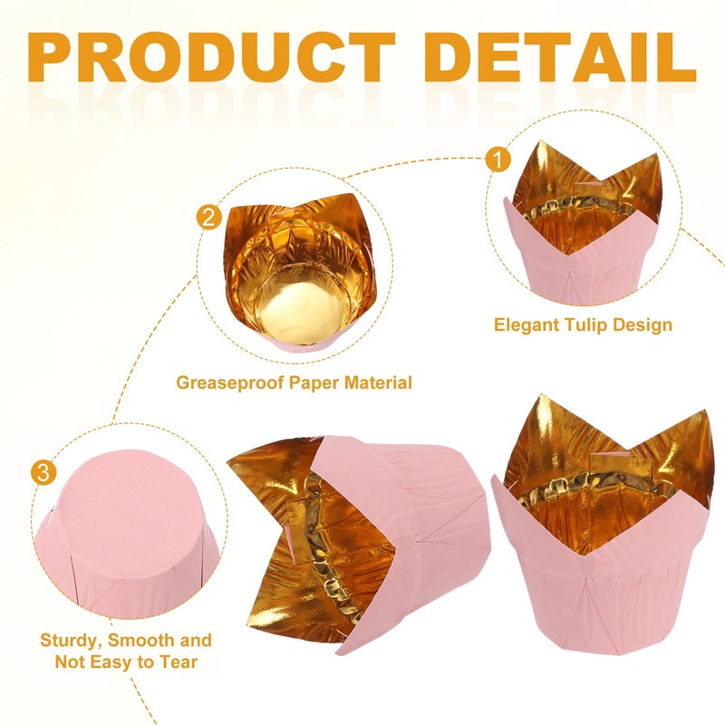 50Pcs Tulips Aluminum Cupcake Molds Gold/White Pink for Baking gallery