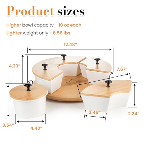 Chip and Dip Serving Set | Rotating Bamboo Lazy Susan Appetizer Tray with gallery