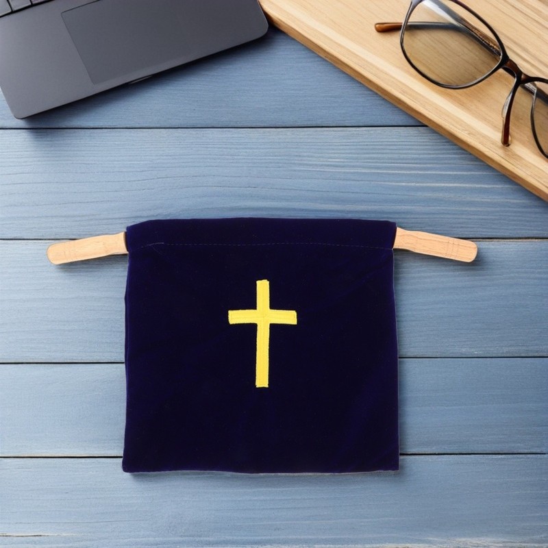 2Pcs Durable Velvet Offering Pouches with Cross Embroidery for Church Donations gallery