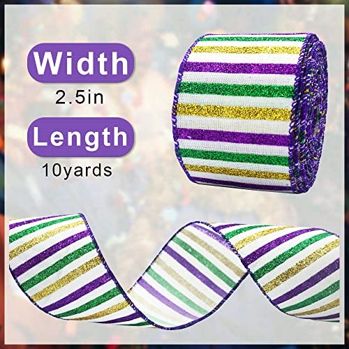 ALIBBON Mardi Gras Fabric Ribbon 2.5 Inch x 10 Yards Wired Edge Ribbons Style3 gallery