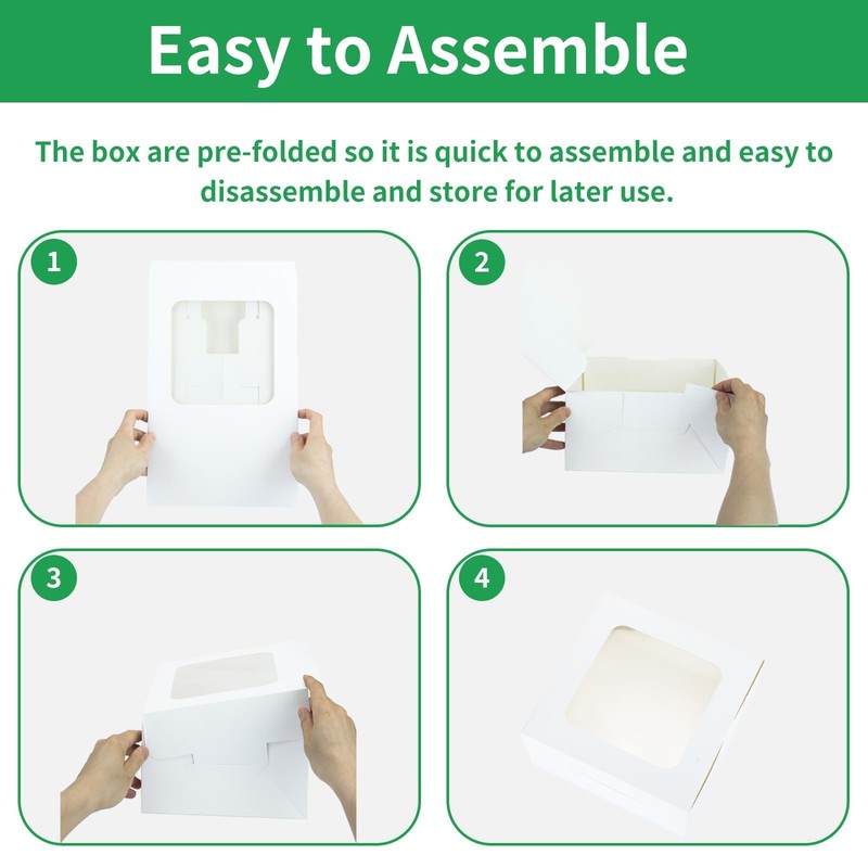 30 Pcs Cake Boxes 10 Inch with Window Clear Bakery Dessert Box Square White L... gallery