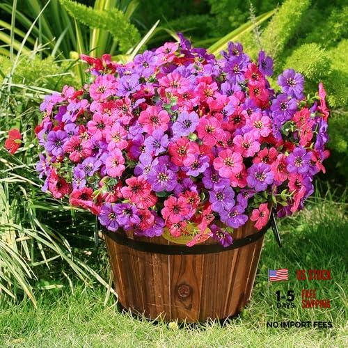 Artificial Flowers for Outdoors Spring Decor, 16 Bundles Mixed Fuchsia Purple