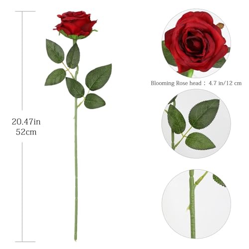 Red Roses Artificial Flowers - 12 pcs Realistic Long Stem Fake Roses Burgundy gallery