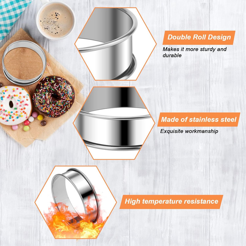 6 Pieces English Muffin Rings, 3.15 Inch Stainless Steel Crumpet Ring Double ... gallery
