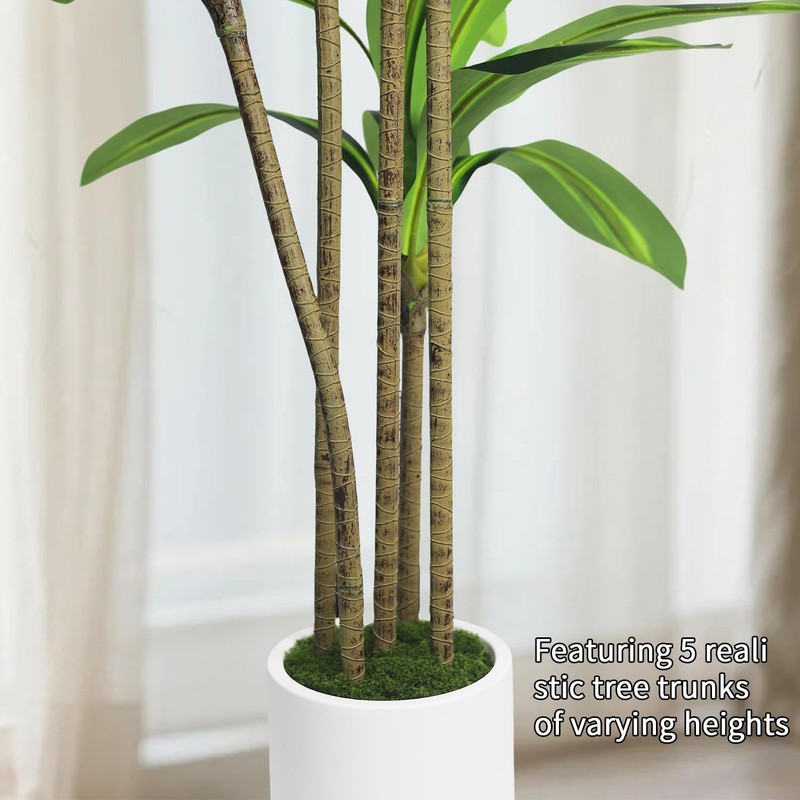 Gaoqisi Artificial Dracaena Tree 5Ft - Fake Plants Tree White Planter - Faux gallery
