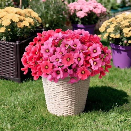 Artificial Flowers for Outdoors Spring Summer Decoration,4 Rose Red Pink gallery