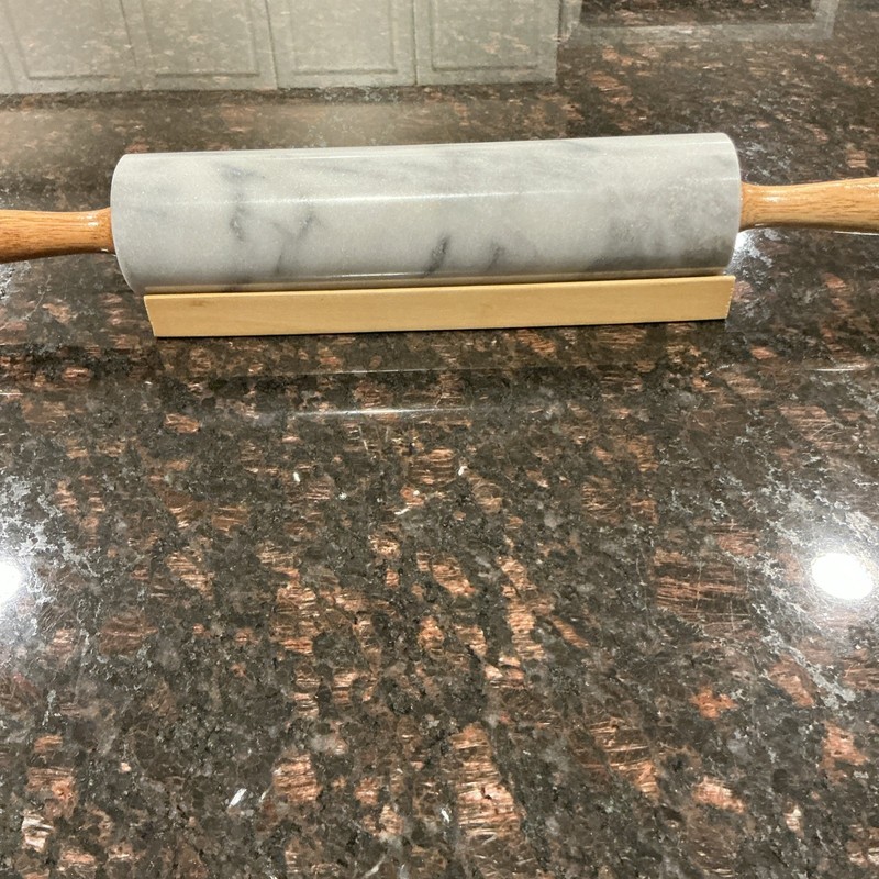 Gray Polished Marble Rolling Pin 10" x 4” With Wood Handles (total 18”) gallery